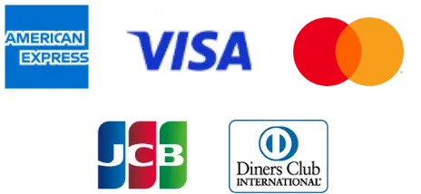 利用可能なクレジットカード：American Express, VISA, Mastercard, JCB, Diners Club International